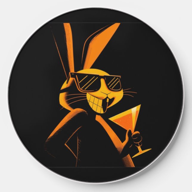 Cool Playful Retro Poster Rabbit Nightclub Mood  Wireless Charger (Front)