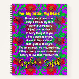 Cool Poem for My Sister   Personalized Floral Gift Notebook
