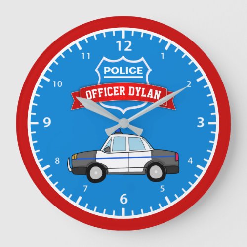 Cool Police Car Personalized Name Kids Room Large Clock