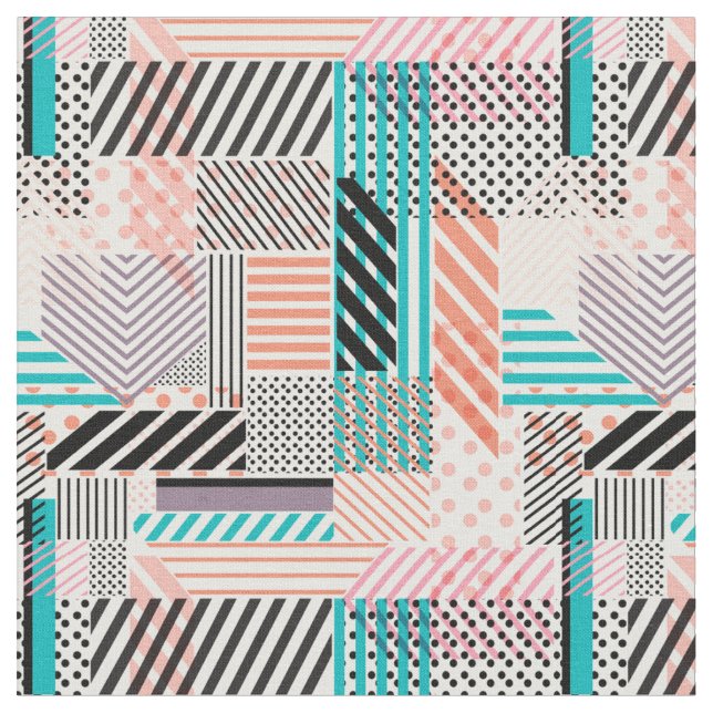 Cool Polka Dots and Stripes Retro Abstract Fabric (Close Up)
