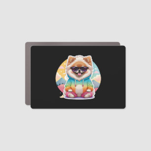 Cool Pomeranian in Rainbow Hoodie Car Magnet