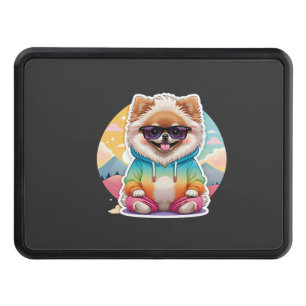 Cool Pomeranian in Rainbow Hoodie Hitch Cover