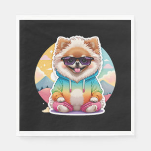 Cool Pomeranian in Rainbow Hoodie Napkins