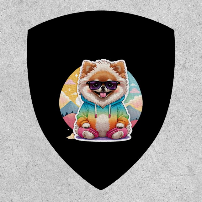Cool Pomeranian in Rainbow Hoodie Patch (Front)