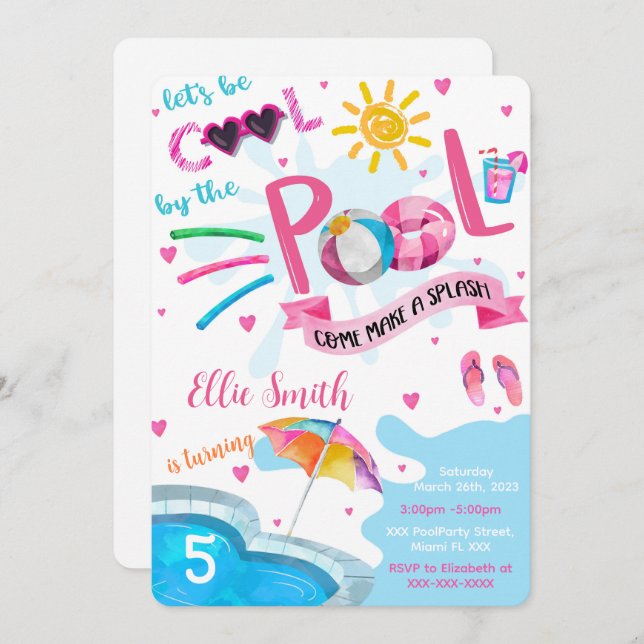 Cool Pool Birthday Invitation (Front/Back)