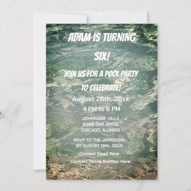Cool Pool Birthday Party Blue Water Clear Sparkle  Invitation (Front)