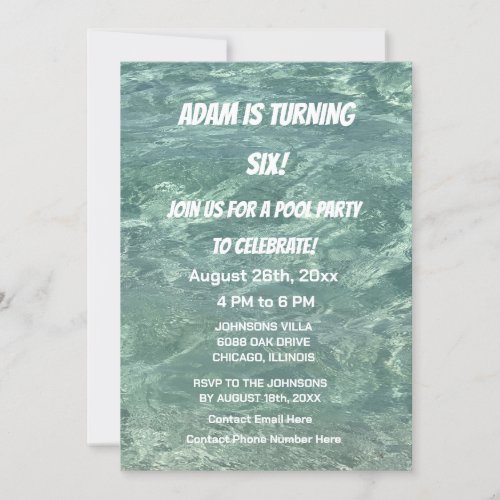 Cool Pool Birthday Party Blue Water Custom Age Invitation