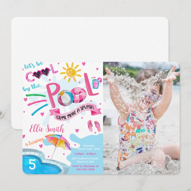 Cool Pool Birthday Photo Invitation (Front/Back)