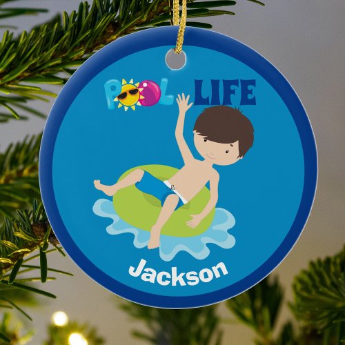 Cool Pool Boy Personalized Kids Swim Team Ceramic Ornament