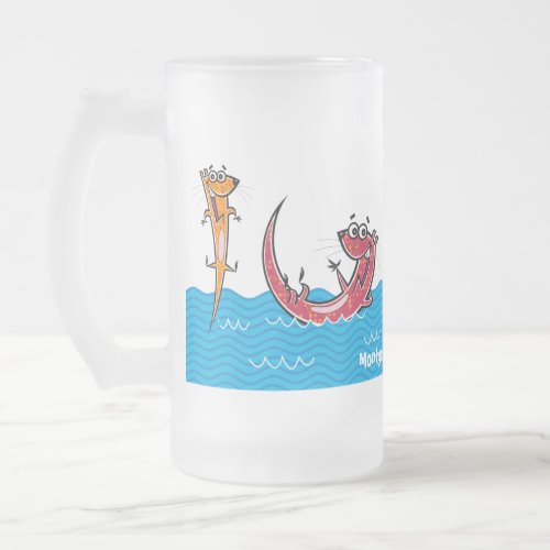 Cool Pool Otters Custom Frosted Glass Beer Mug