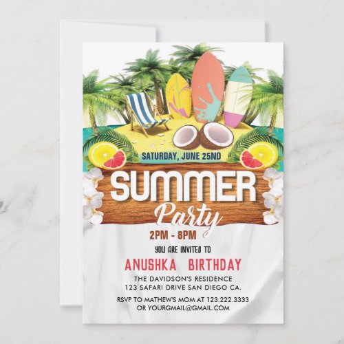 Cool Pool Party  Birthday Invitation