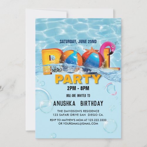Cool Pool Party  Birthday Invitation