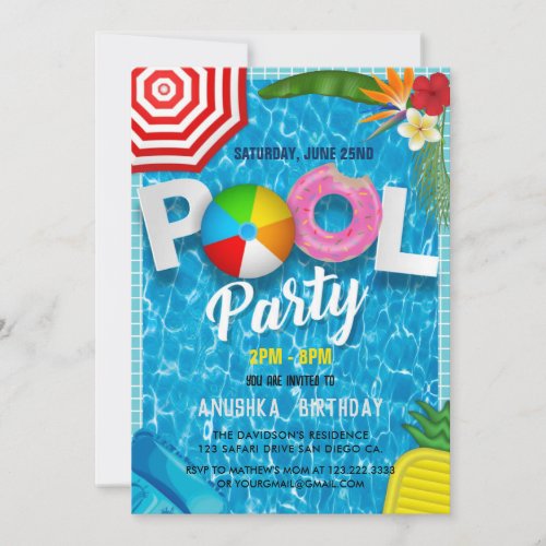 Cool Pool Party  Birthday Invitation