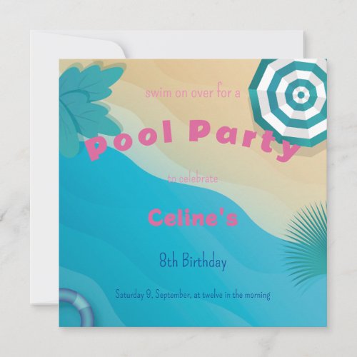 Cool Pool Party  Birthday invitation  Swimming