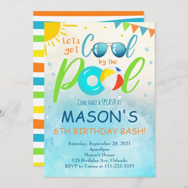 Cool Pool Party Birthday Invite (Front/Back)