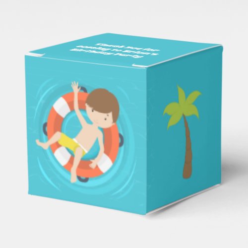 Cool Pool Party Boy Swimming Kids Blue Birthday Favor Boxes