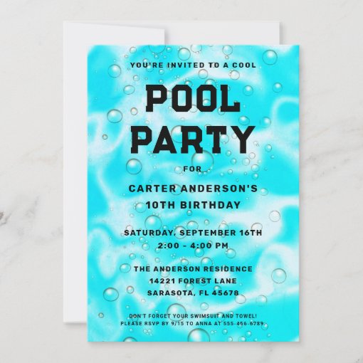 Cool Pool Party Bubbles Birthday Invitation | Zazzle