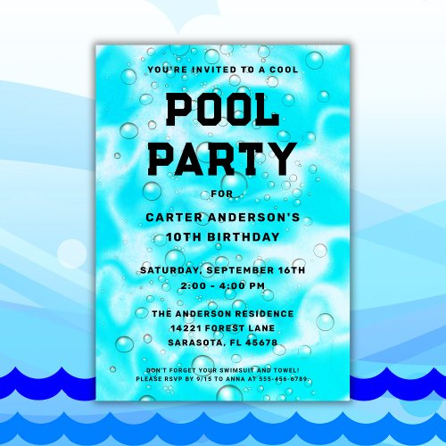 Cool Pool Party Bubbles Birthday Invitation
