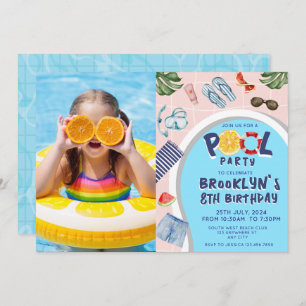 Cool Pool Party Photo Birthday Invitation