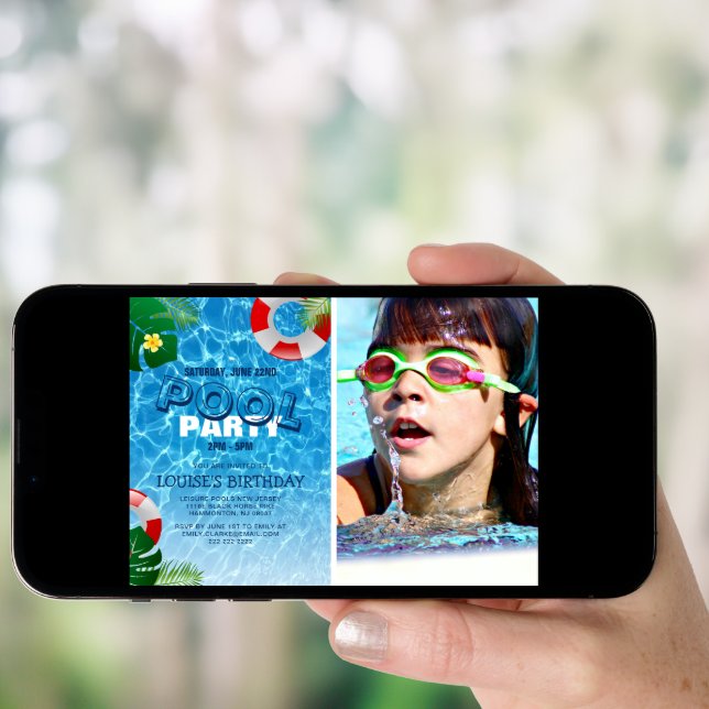 Cool Pool Party Photo | Swimming Birthday Invitation (Front Digital)