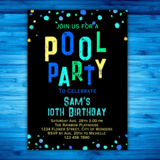 Cool Pool Party Summer Swimming Birthday Party Invitation