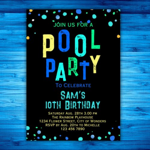 Cool Pool Party Summer Swimming Birthday Party  Invitation