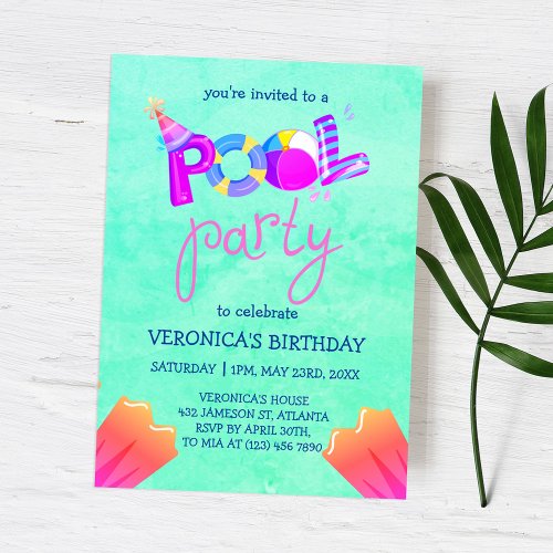 Cool Pool Party Summer Swimming Water Birthday  Invitation