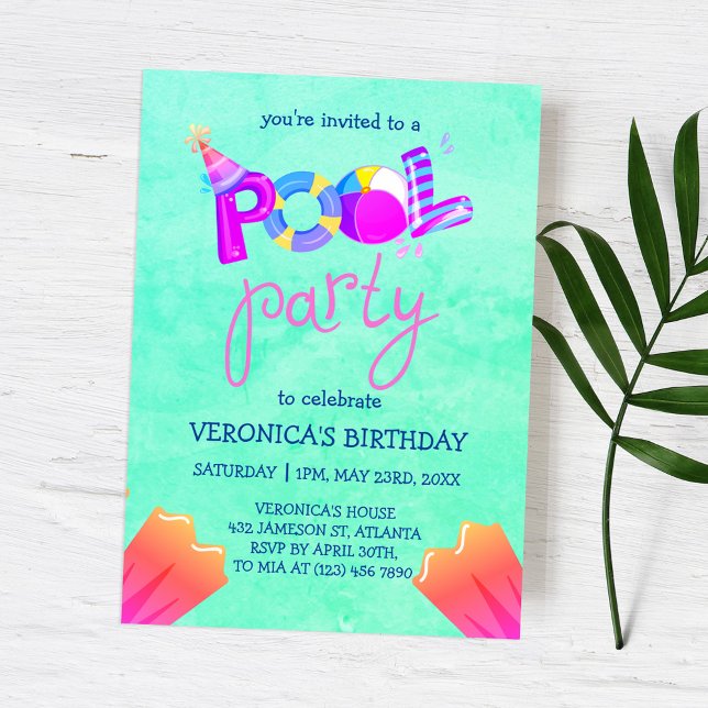 Cool Pool Party Summer Swimming Water Birthday  Invitation (Creator Uploaded)