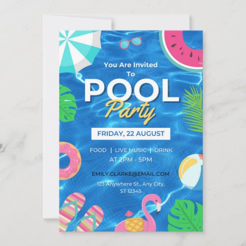 Cool Pool Party  Swimming Birthday Invitation