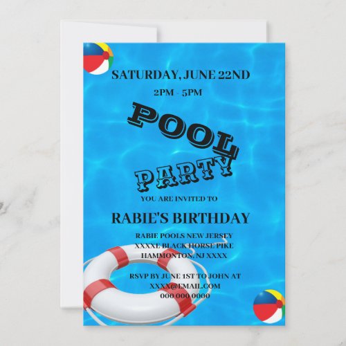 Cool Pool Party  Swimming birthday Invitation