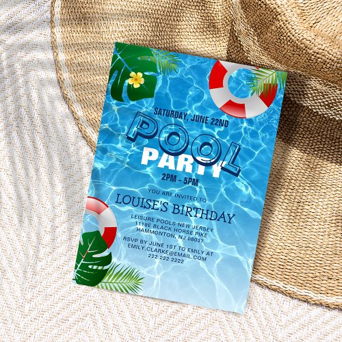 Cool Pool Party  Swimming Birthday Invitation