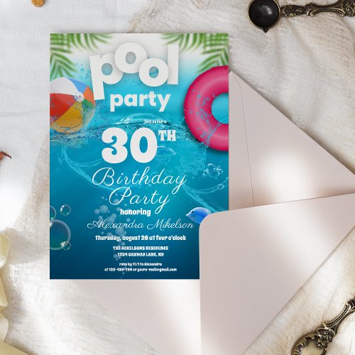 Cool Pool Party Swimming Birthday Invitation