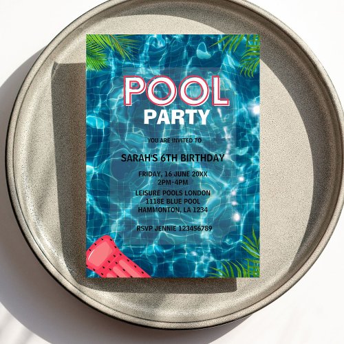 Cool Pool Party  Swimming Birthday Invitation