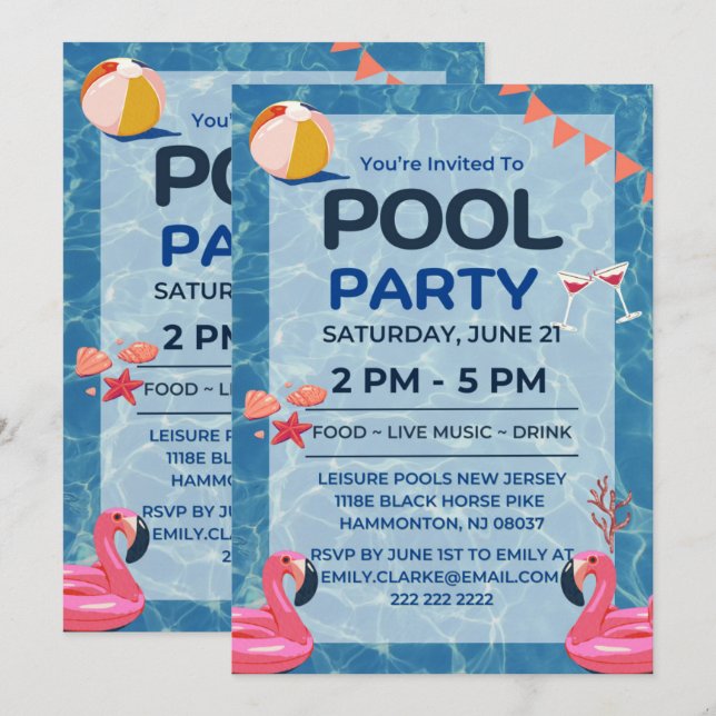 Cool Pool Party | Swimming Birthday Invitation (Front/Back)