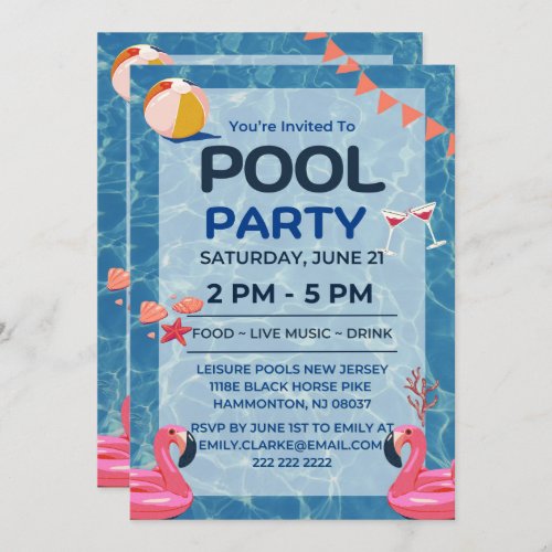 Cool Pool Party  Swimming Birthday Invitation