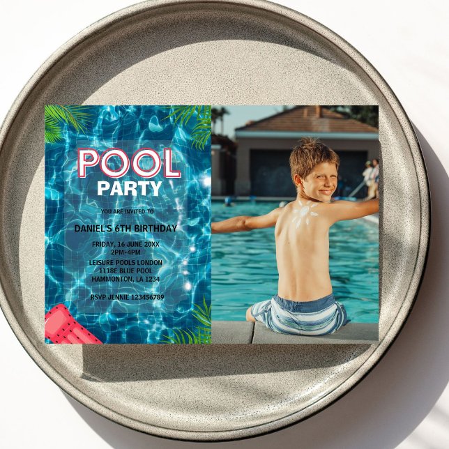 Cool Pool Party | Swimming Birthday Photo Invitation (Creator Uploaded)