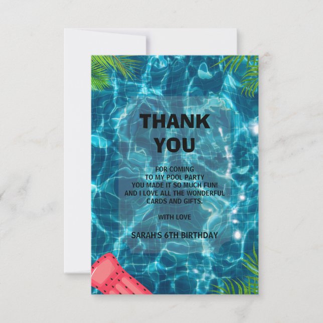Cool Pool Party | Swimming Birthday  Thank You Card (Front)