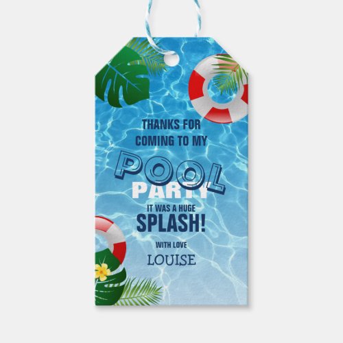 Cool Pool Party  Swimming Birthday Thank You Favo Gift Tags