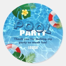 Cool Pool Party Thank You Birthday Classic Round Sticker