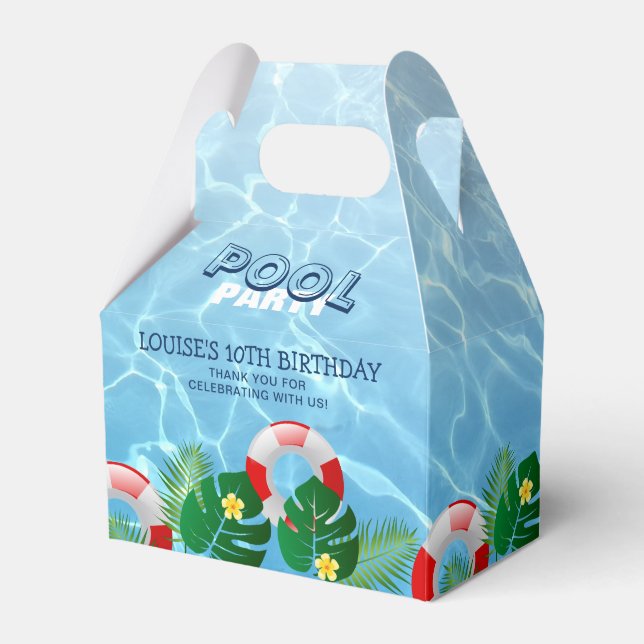 Cool Pool Party Tropical Swimming Birthday Favor Boxes (Front Side)