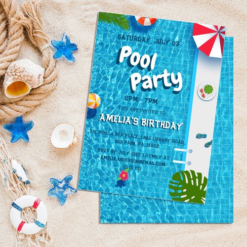 Cool Pool Swimming Party Birthday Invitation