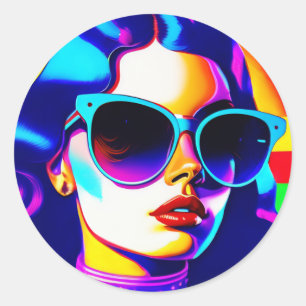 Cool Pop Art and Stripes Vintage Sunglasses Classic Round Sticker