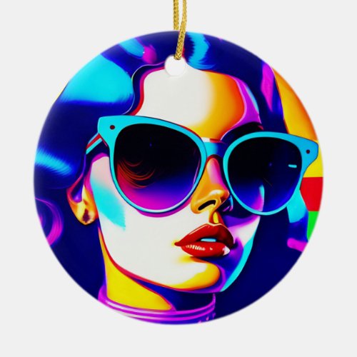 Cool Pop Art and Stripes Vintage Sunglasses Poster Ceramic Ornament