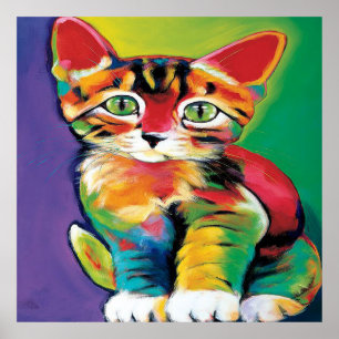 Cool pop art cat home office decor poster