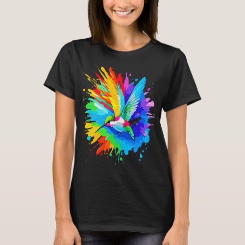 Cool Pop Art Colourful Bird Splash Cute Hummingbir T_Shirt