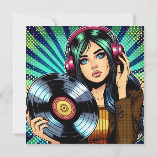 Cool Pop Art Comic Style Girl with Vinyl Album