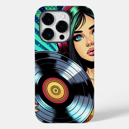 Cool Pop Art Comic Style Girl with Vinyl Album Case_Mate iPhone 14 Pro Case