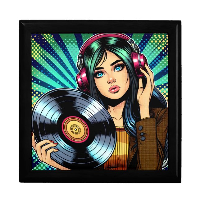Cool Pop Art Comic Style Girl with Vinyl Album Gift Box (Front)