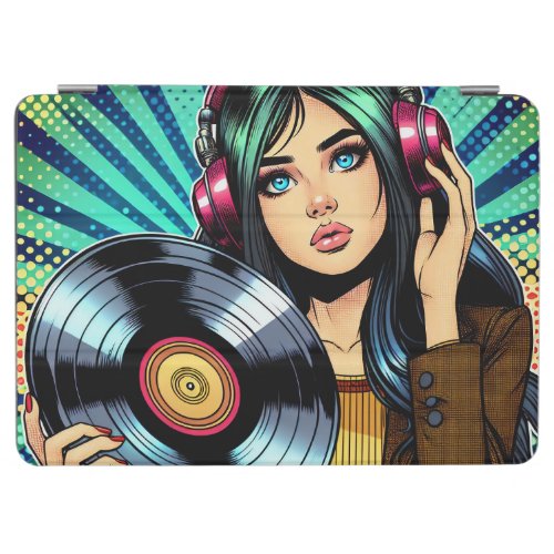 Cool Pop Art Comic Style Girl with Vinyl Album iPad Air Cover