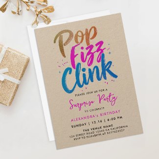 Cool Pop Fizz Clink Pink Blue Calligraphy Script